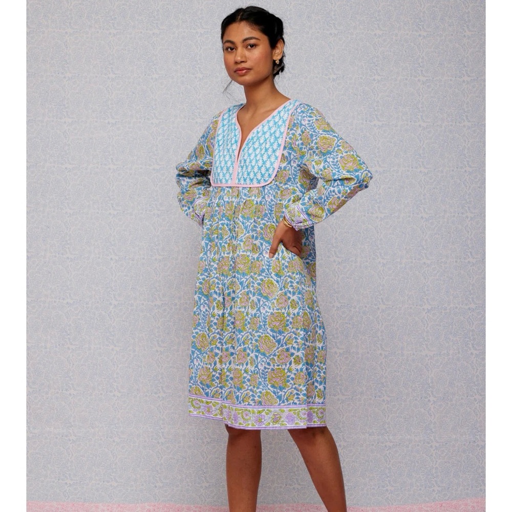 NWT Tuckernuck SZ Jaipur Dress in Cornflower Blue & Pop Green Sz S
